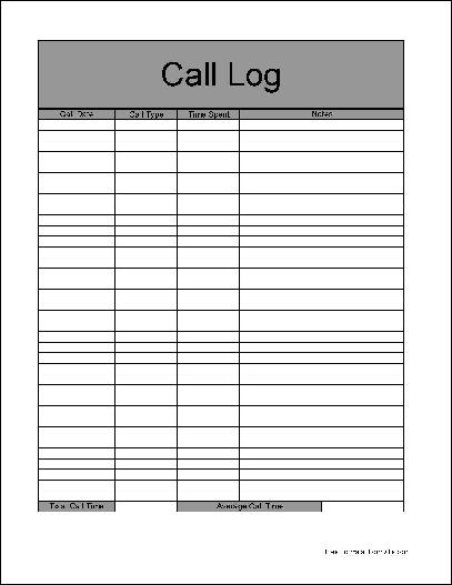 Phone Call Log Template Free from www.formville.com