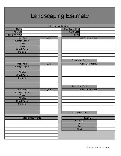 Landscaping Estimate Forms