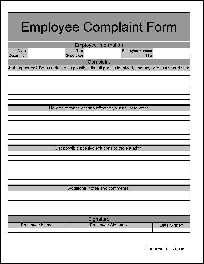 Employee Complaint Form Free Printable Documents