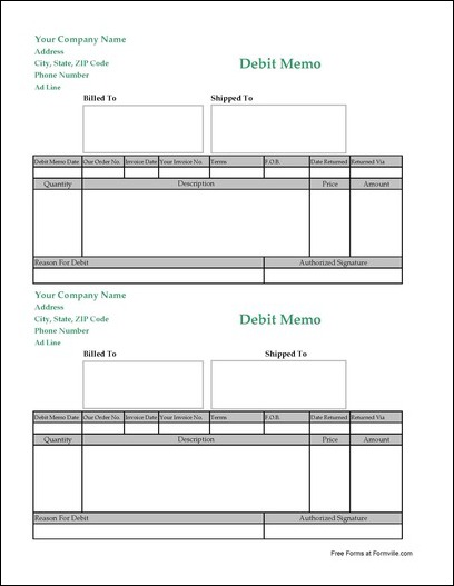 Free Debit Memo from Formville