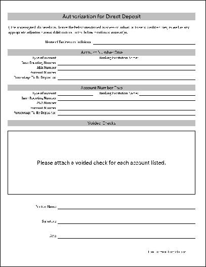 Free direct deposit authorization form