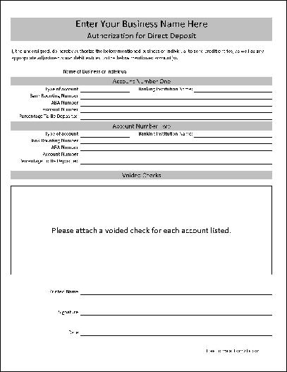 Free direct deposit authorization form