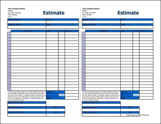 Here is a preview of the "Short Simple Estimate (Wide)" form: