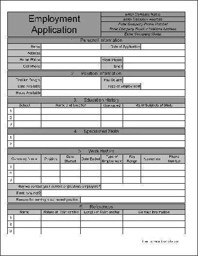 job application form in english