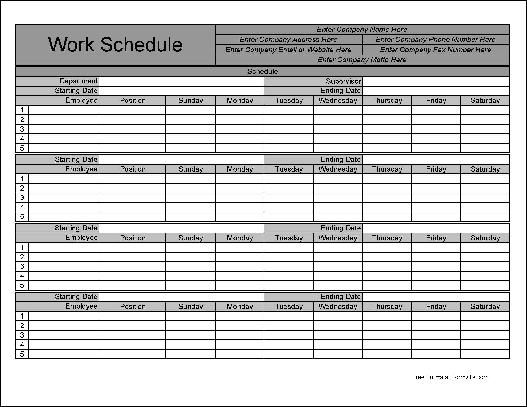 Employee Program Schedule Work