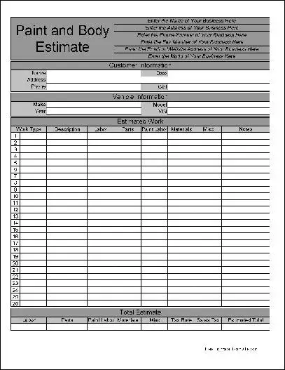 painting estimate template excel
