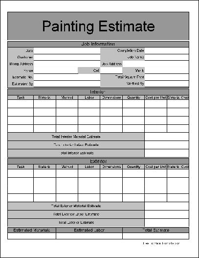 painting estimate template excel
