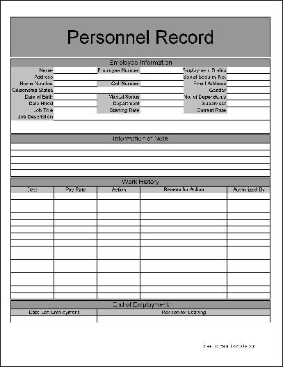 Free Basic Personnel Record Form From Formville