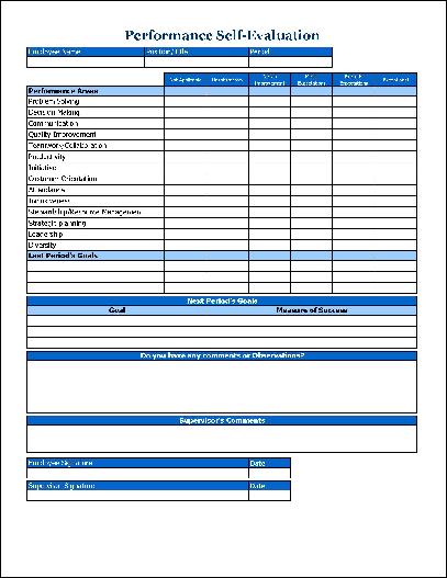 Free self evaluation template