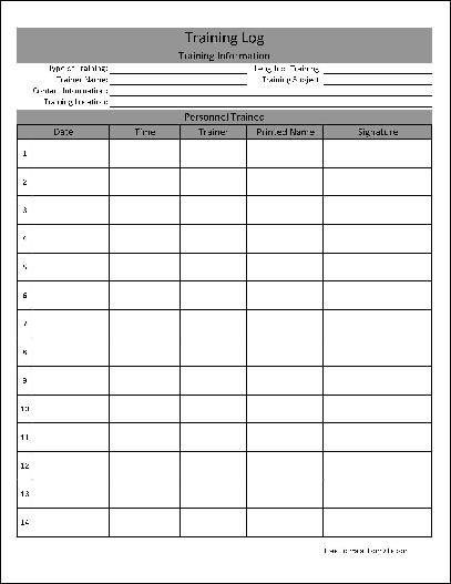 free wide numbered rows training log from formville