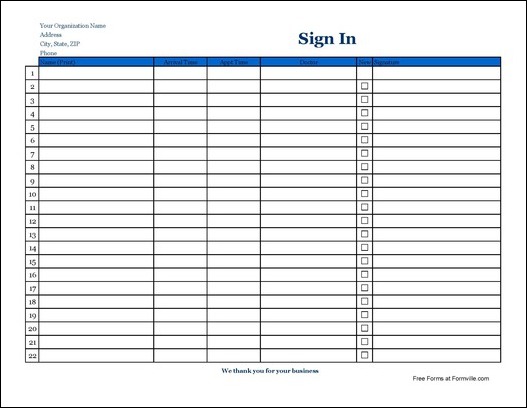 Free patient sign in sheet templates