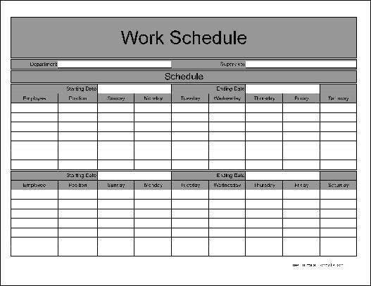 Free Wide Row Biweekly Work Schedule from Formville