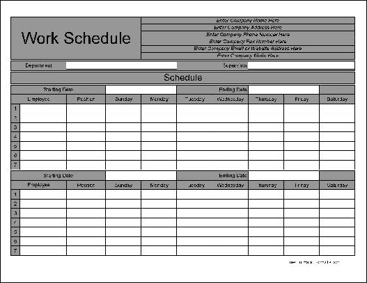 Free Personalized Wide Numbered Row Biweekly Work Schedule from Formville