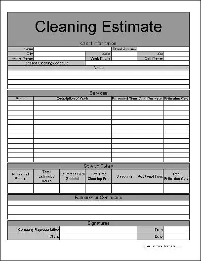 Free Basic Home Cleaning Service Estimate From Formville