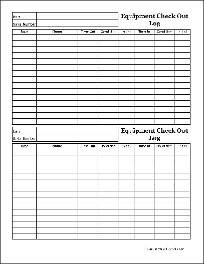 Free Easy-Copy Small Detailed Equipment Check Out (Wide) from Formville