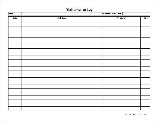 Equipment Maintenance Log Template Excel For 2021 Printable And Downloadable Gust