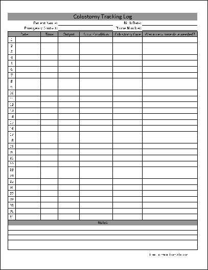 Free Basic Colostomy Tracking Log (Wide Numbered Rows) from Formville