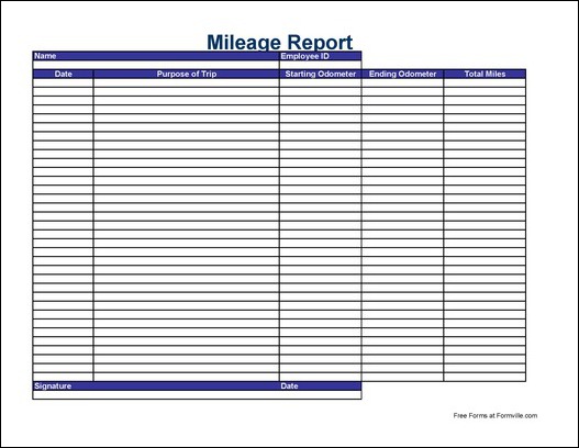 Free Simple Mileage Report From Formville