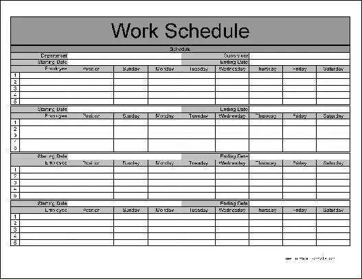 Free Numbered Row Monthly Work Schedule from Formville
