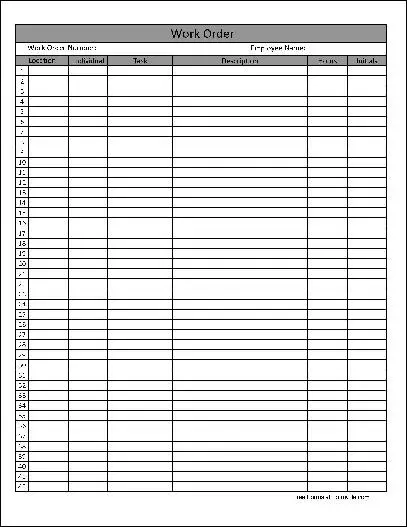 Free Basic Numbered Row Work Order from Formville