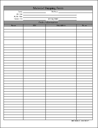 Free Basic Material Shipping Form from Formville