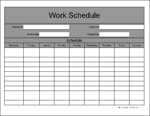 Free Wide Row Weekly Work Schedule from Formville