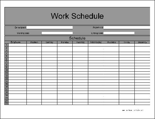 Free Numbered Rows Weekly Work Schedule from Formville