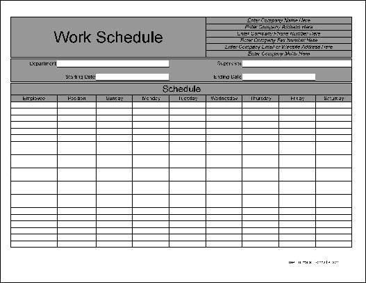 Free Personalized Weekly Work Schedule from Formville